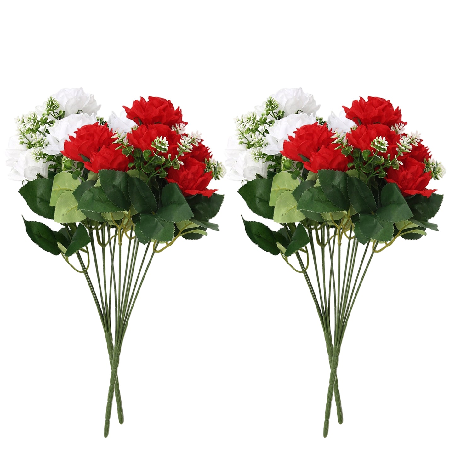 VATTEN HOME Dos Ramos de Flores de Limpieza de tumbas simuladas de poliéster de Seda roja y Blanca de 42 cm, para Limpieza de tumbas y decoración de cementerios