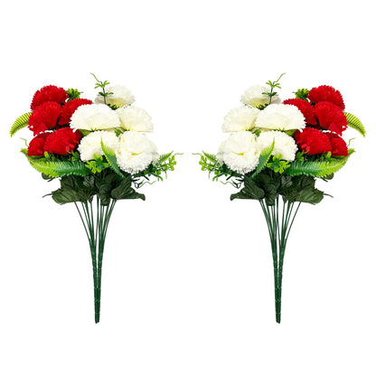 VATTEN HOME Dos Ramos de Flores de Limpieza de tumbas simuladas de poliéster de Seda roja y Blanca de 42 cm, para Limpieza de tumbas y decoración de cementerios