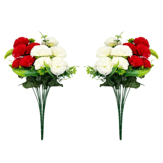 VATTEN HOME Dos Ramos de Flores de Limpieza de tumbas simuladas de poliéster de Seda roja y Blanca de 42 cm, para Limpieza de tumbas y decoración de cementerios