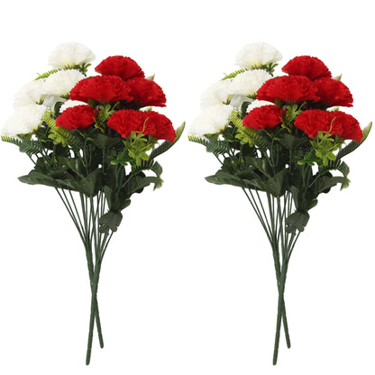 VATTEN HOME Dos Ramos de Flores de Limpieza de tumbas simuladas de poliéster de Seda roja y Blanca de 42 cm, para Limpieza de tumbas y decoración de cementerios
