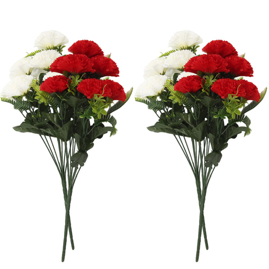 VATTEN HOME Dos Ramos de Flores de Limpieza de tumbas simuladas de poliéster de Seda roja y Blanca de 42 cm, para Limpieza de tumbas y decoración de cementerios