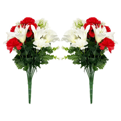 VATTEN HOME Dos Ramos de Flores de Limpieza de tumbas simuladas de poliéster de Seda roja y Blanca de 42 cm, para Limpieza de tumbas y decoración de cementerios