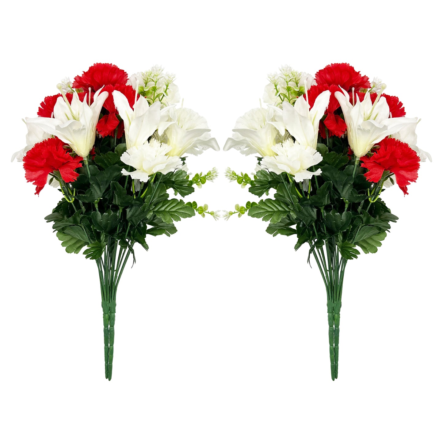 VATTEN HOME Dos Ramos de Flores de Limpieza de tumbas simuladas de poliéster de Seda roja y Blanca de 42 cm, para Limpieza de tumbas y decoración de cementerios