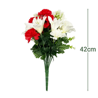VATTEN HOME Dos Ramos de Flores de Limpieza de tumbas simuladas de poliéster de Seda roja y Blanca de 42 cm, para Limpieza de tumbas y decoración de cementerios