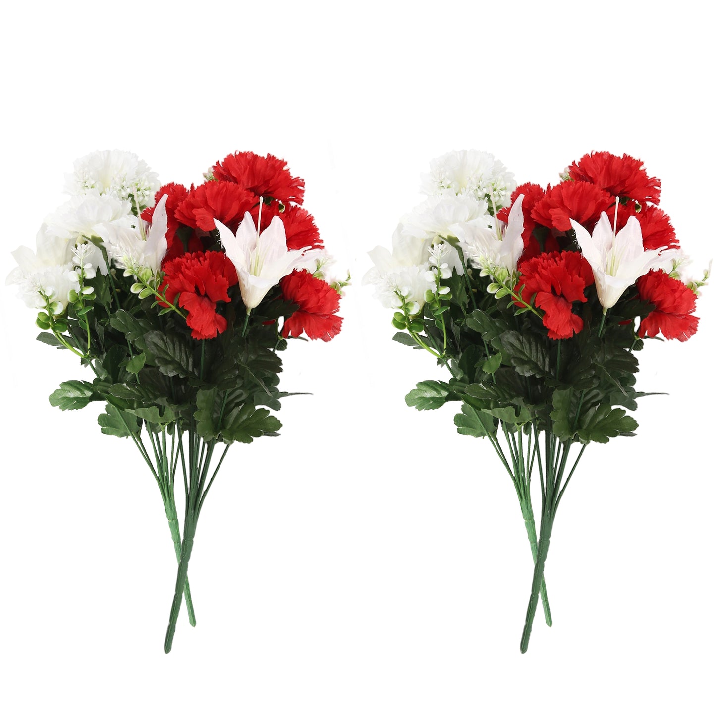 VATTEN HOME Dos Ramos de Flores de Limpieza de tumbas simuladas de poliéster de Seda roja y Blanca de 42 cm, para Limpieza de tumbas y decoración de cementerios