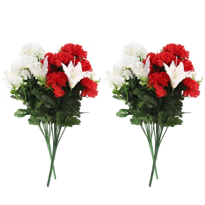 VATTEN HOME Dos Ramos de Flores de Limpieza de tumbas simuladas de poliéster de Seda roja y Blanca de 42 cm, para Limpieza de tumbas y decoración de cementerios