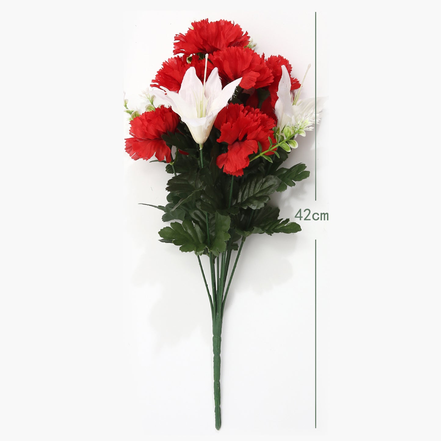 VATTEN HOME Dos Ramos de Flores de Limpieza de tumbas simuladas de poliéster de Seda roja y Blanca de 42 cm, para Limpieza de tumbas y decoración de cementerios